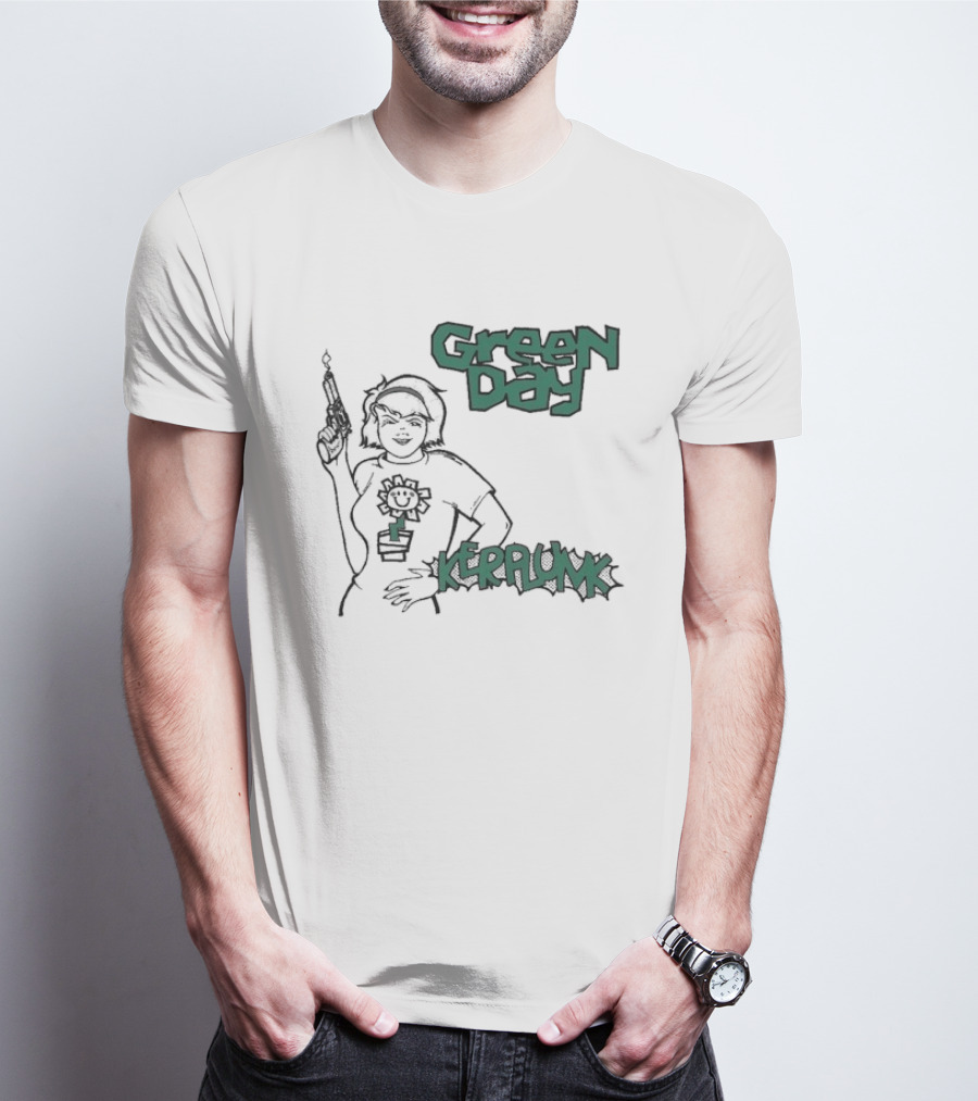 Green Day Kerplunk Vintage Character Holding Flower Pot T-Shirt