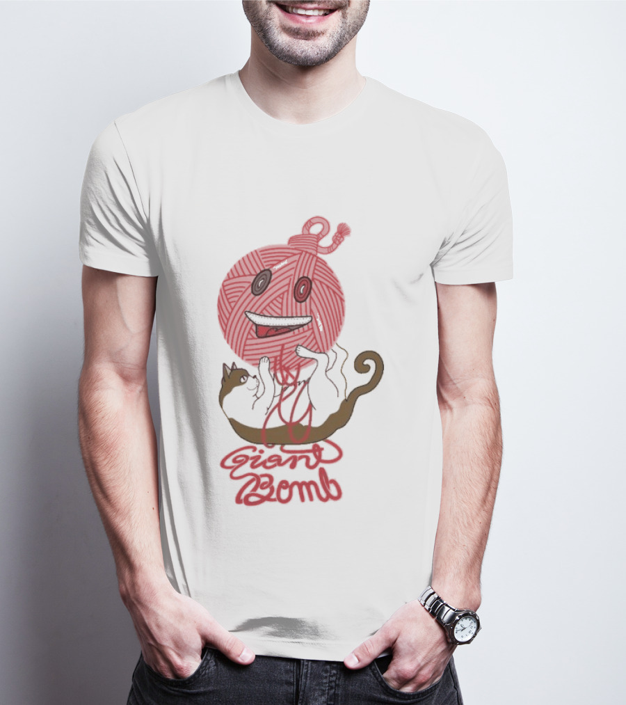 Giant Bomb Cat Monster Red Yarn Ball T-Shirt