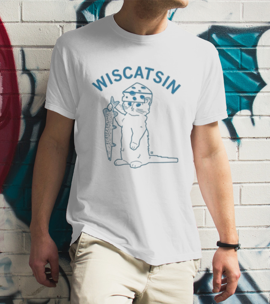 Wiscatsin Cat With Fish Illustration By Raygun T-Shirt