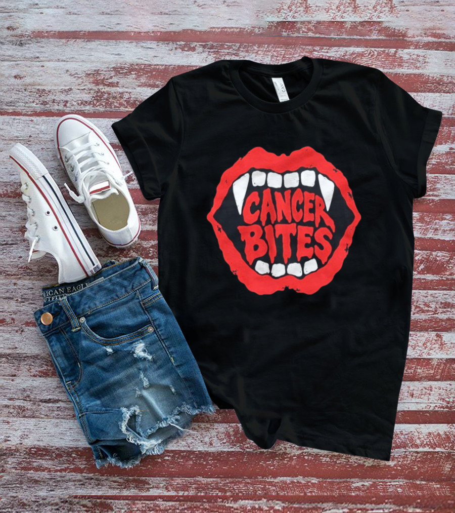 Cancer Bites Halloween Vampire Teeth 2026 T-Shirt