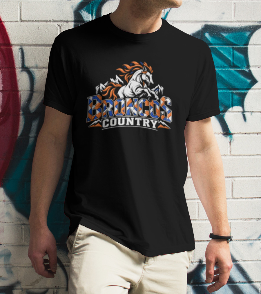 Broncos Country Rearing Horse Mountains Forest T-Shirt