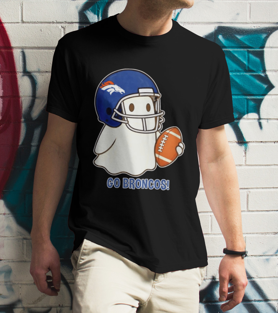 Denver Broncos Halloween Ghost Football Go Broncos T-Shirt