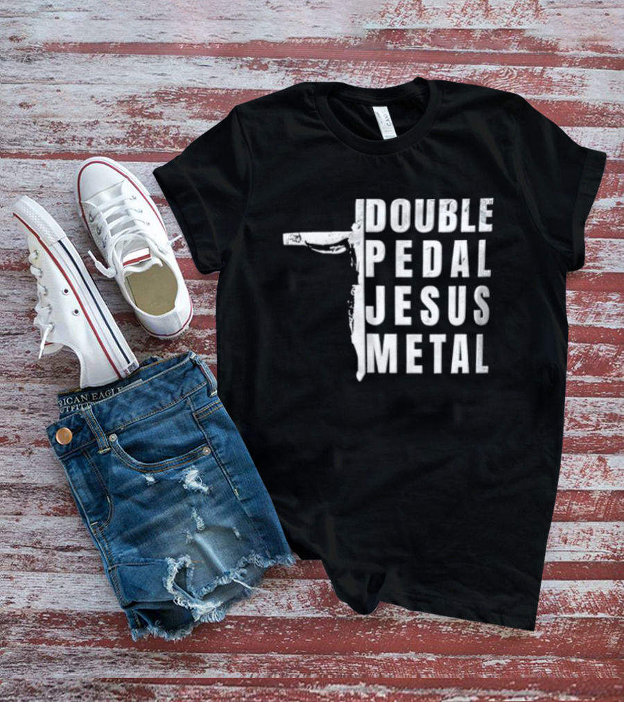 Double Pedal Jesus Metal Crucifix Shape Grunge T-Shirt