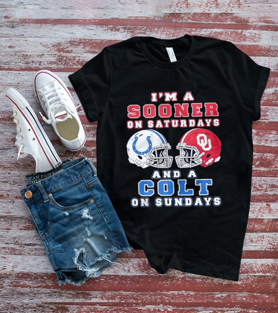 I'm A Sooner On Saturdays And A Colt On Sundays Football Helmets T-Shirt