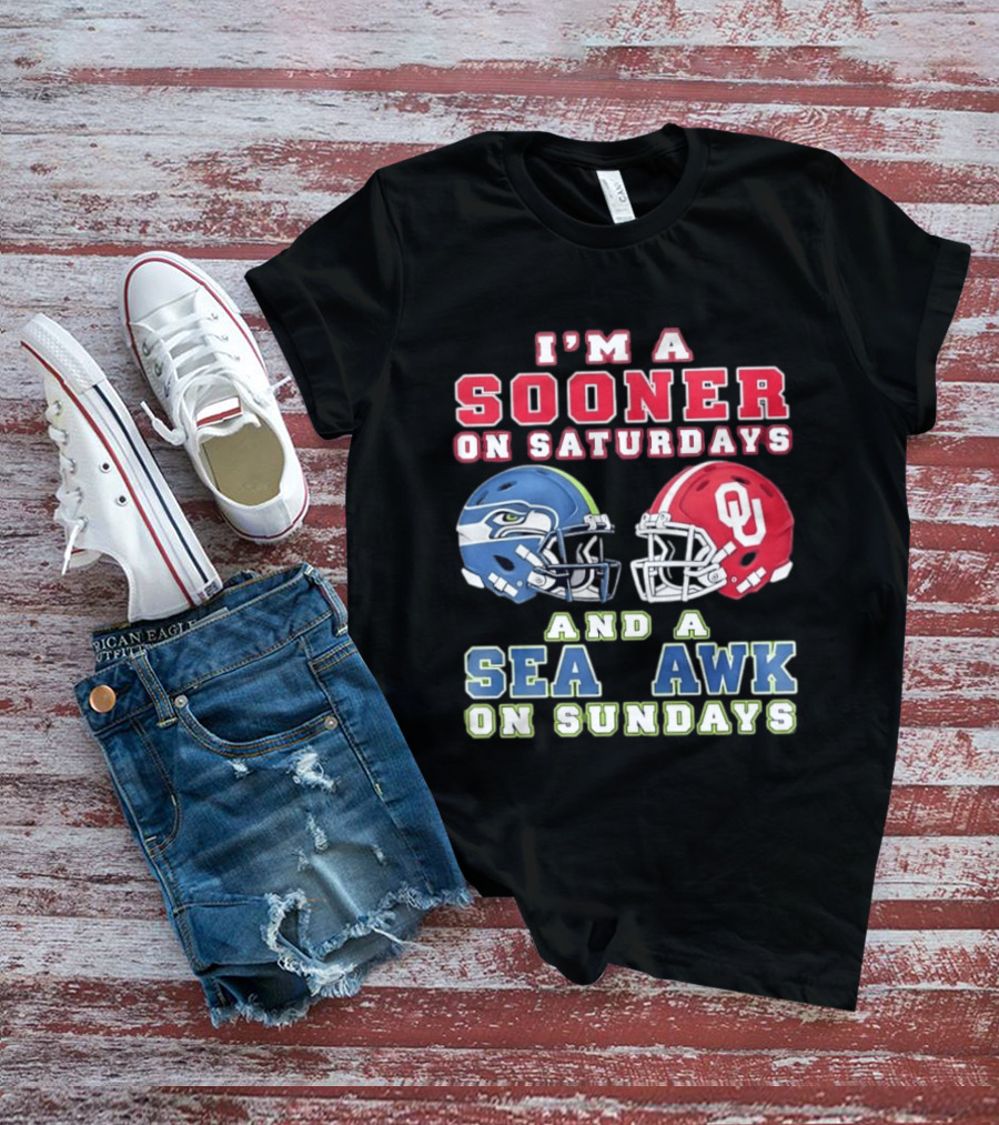 I'm A Sooner On Saturdays And A Seahawk On Sundays Football Helmet Fan Gear T-Shirt