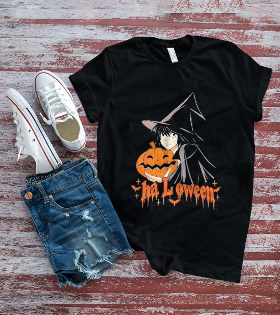 L Lawliet Witch With Pumpkin Halloween Death Note Anime T-Shirt
