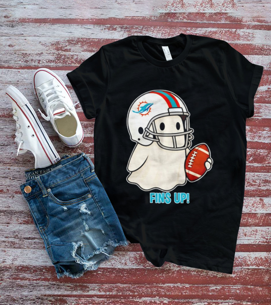 Miami Dolphins Ghost Fins Up Halloween 2026 Football Fan Gear T-Shirt
