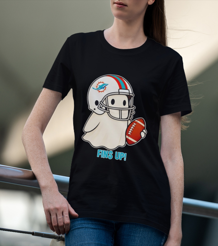 Miami Dolphins Ghost Fins Up Halloween 2026 Football Fan Gear T-Shirt