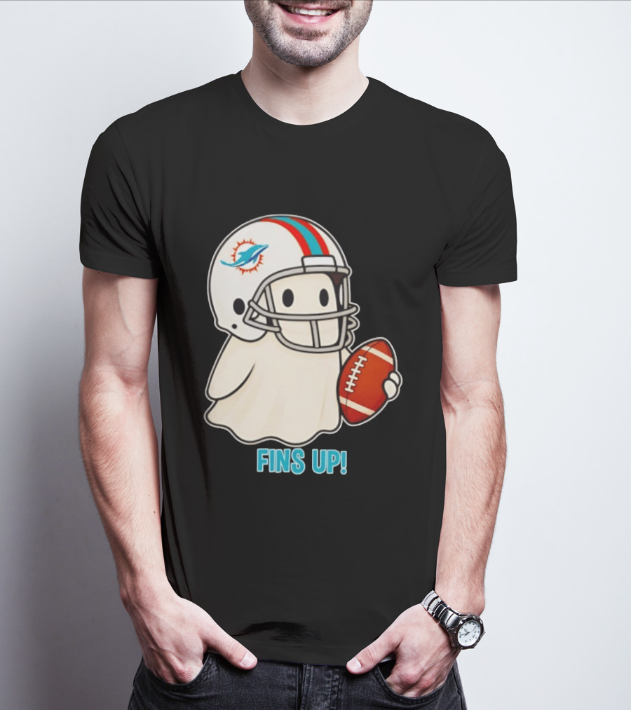 Miami Dolphins Ghost Fins Up Halloween 2026 Football Fan Gear T-Shirt