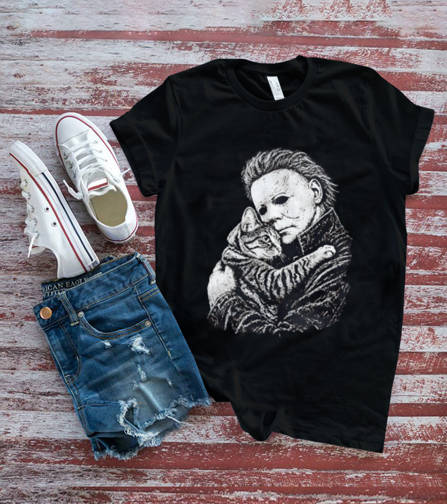Michael Myers Hugging A Cat Halloween Horror Icon Halloween Cat Lovers T-Shirt