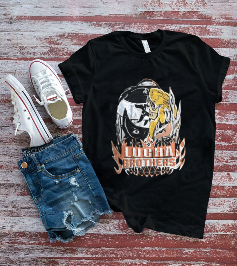 Lucha Brothers Masked Wrestlers Flames T-Shirt