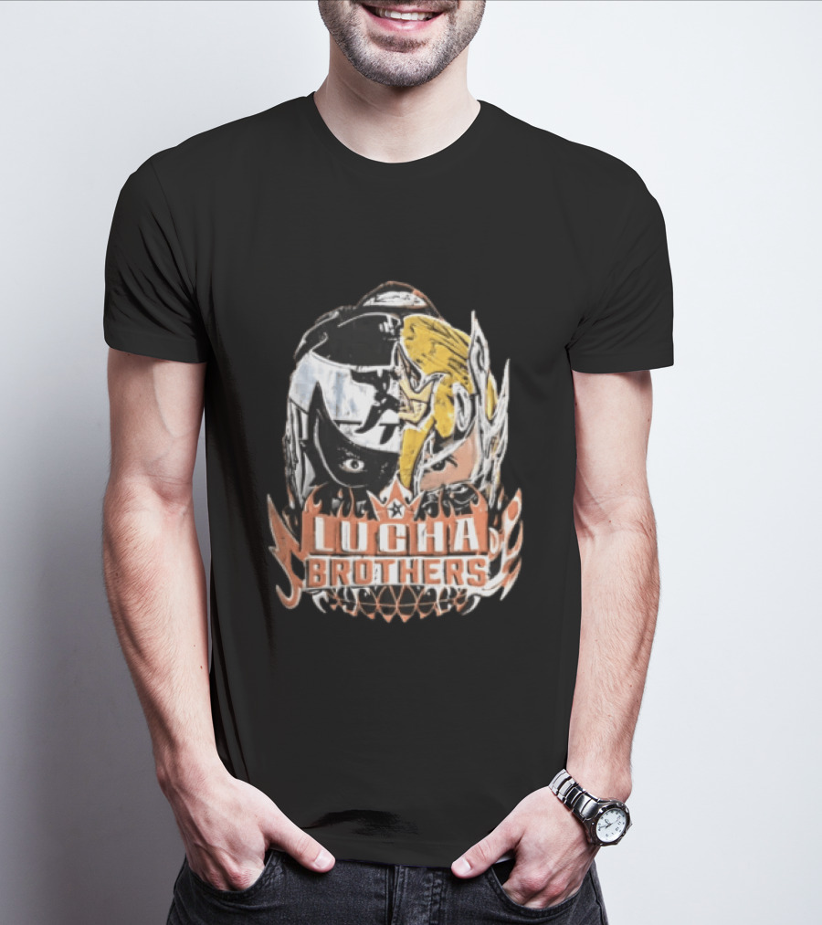 Lucha Brothers Masked Wrestlers Flames T-Shirt