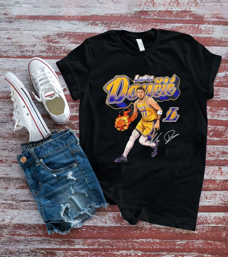 Luka Doncic Lakers 77 Signature Cursive T-Shirt