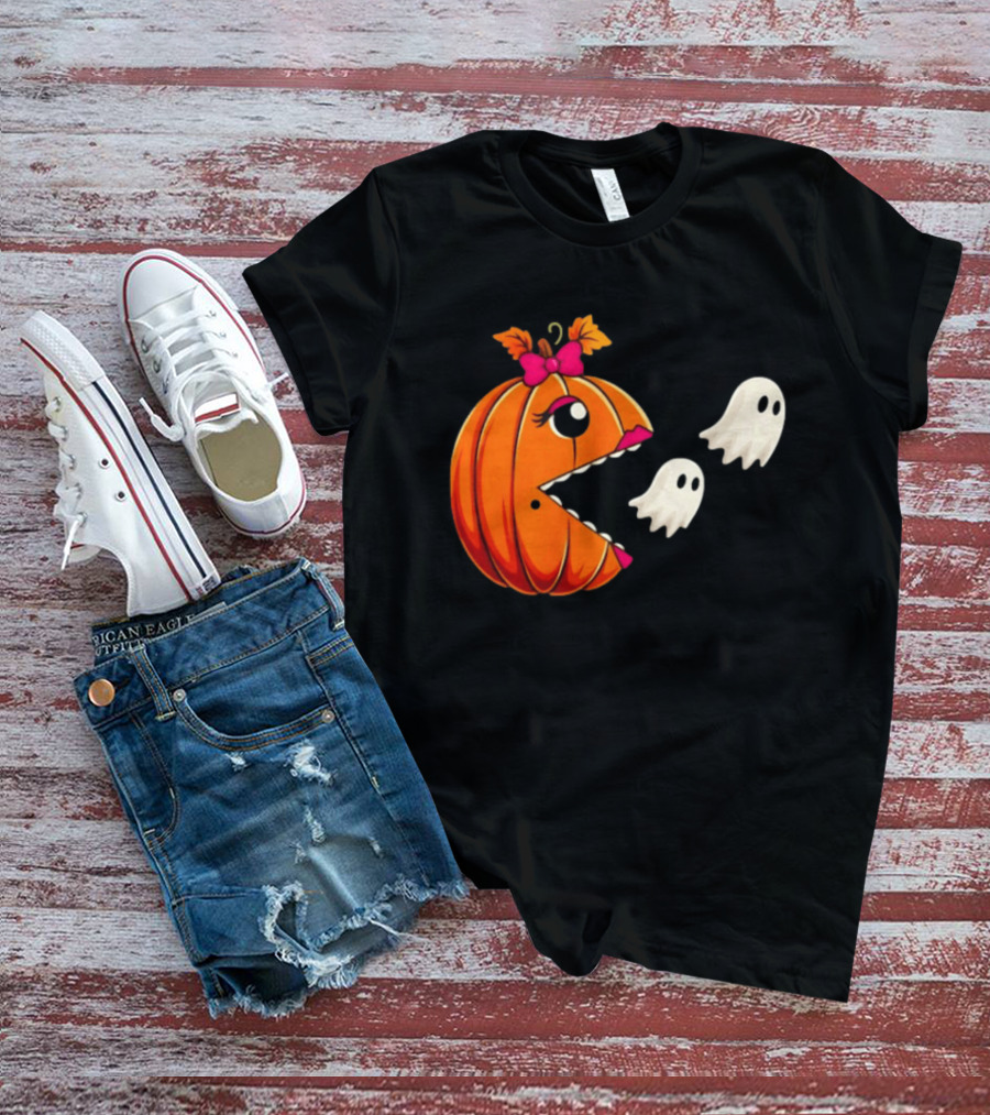 Ms PacMan Pumpkin Ghosts Halloween T-Shirt