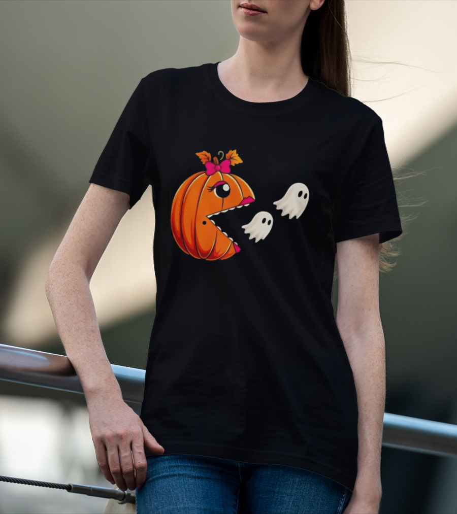 Ms PacMan Pumpkin Ghosts Halloween T-Shirt