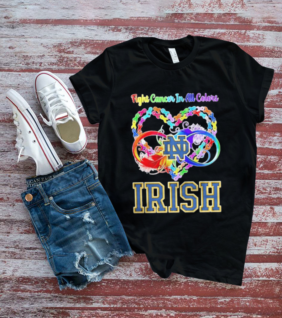 Fight Cancer In All Colors Notre Dame Irish Cancer Awareness Ribbon Heart T-Shirt