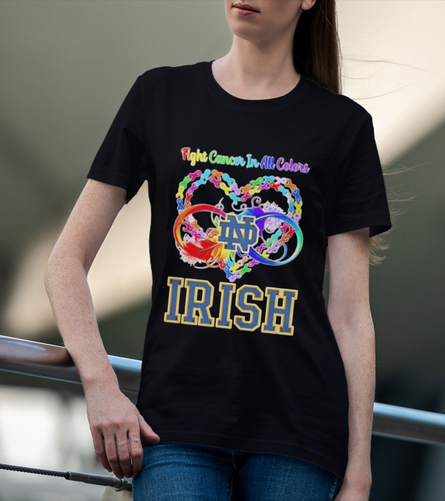 Fight Cancer In All Colors Notre Dame Irish Cancer Awareness Ribbon Heart T-Shirt