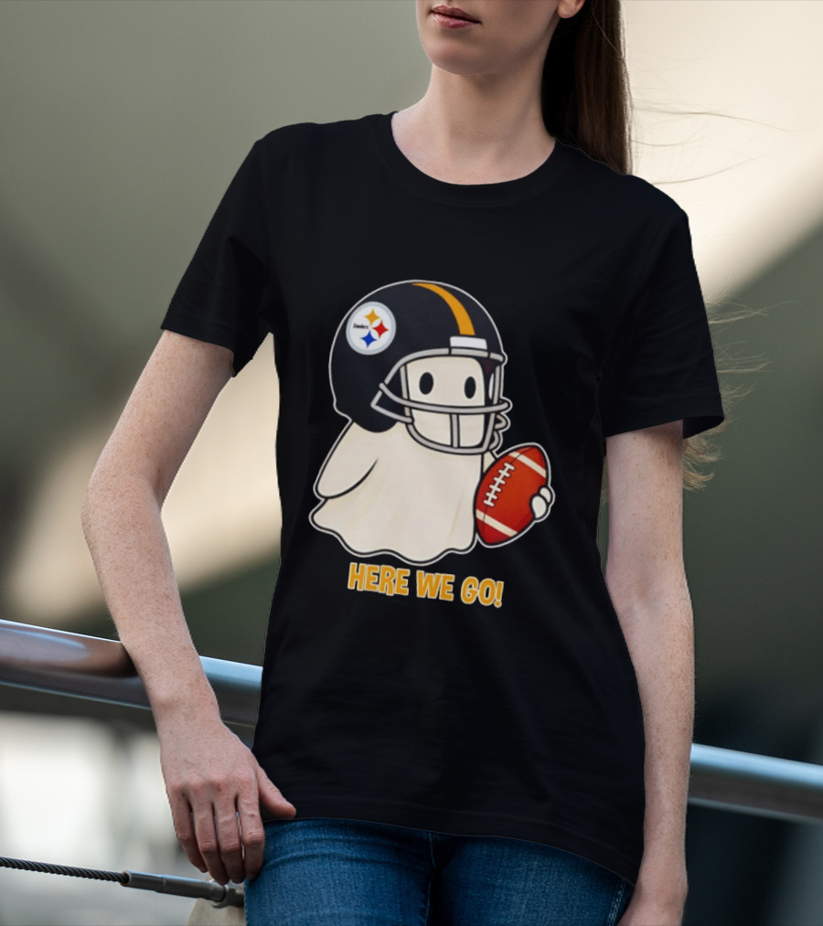 Pittsburgh Steelers Halloween Ghost Football Here We Go 2026 T-Shirt