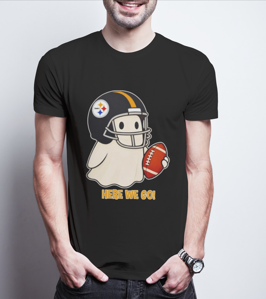 Pittsburgh Steelers Halloween Ghost Football Here We Go 2026 T-Shirt