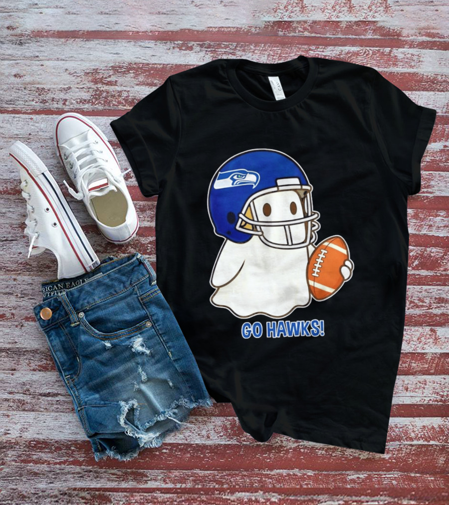Seattle Seahawks Go Hawks Halloween Ghost Football Spirit T-Shirt