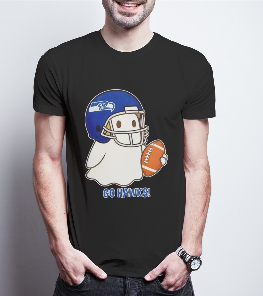 Seattle Seahawks Go Hawks Halloween Ghost Football Spirit T-Shirt