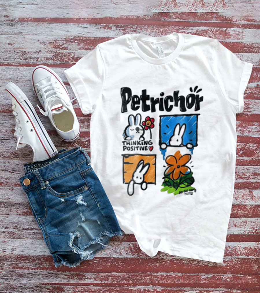 Petrichor Thinking Positive No Bad Day Bunny And Flowers T-Shirt