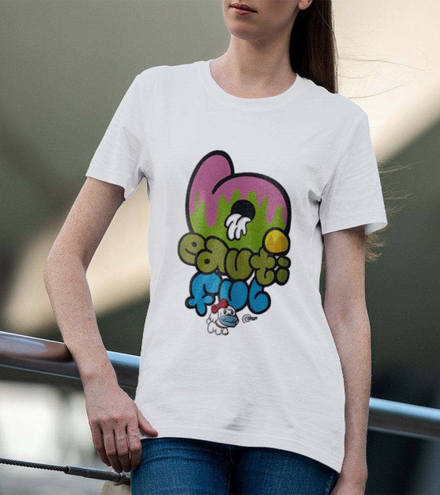 Beautiful Graffiti Lettering Dripping Paint Cartoon Dog With Spray Can T-Shirt