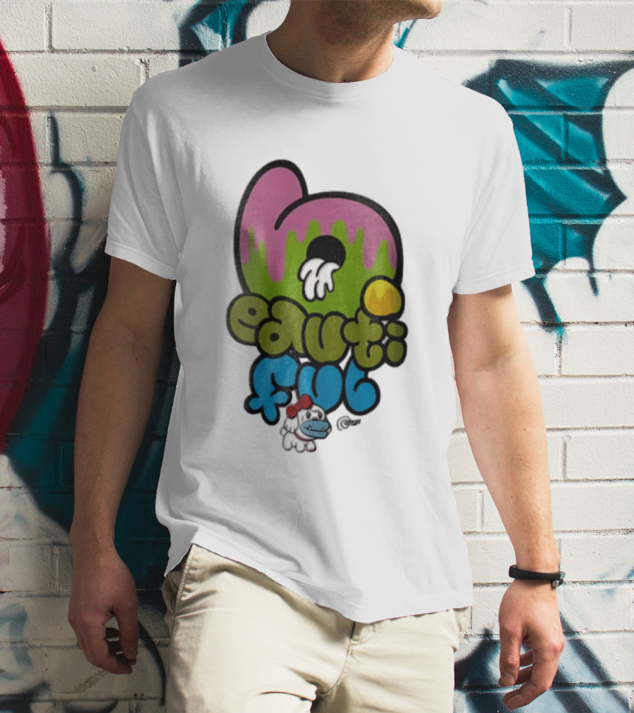 Beautiful Graffiti Lettering Dripping Paint Cartoon Dog With Spray Can T-Shirt