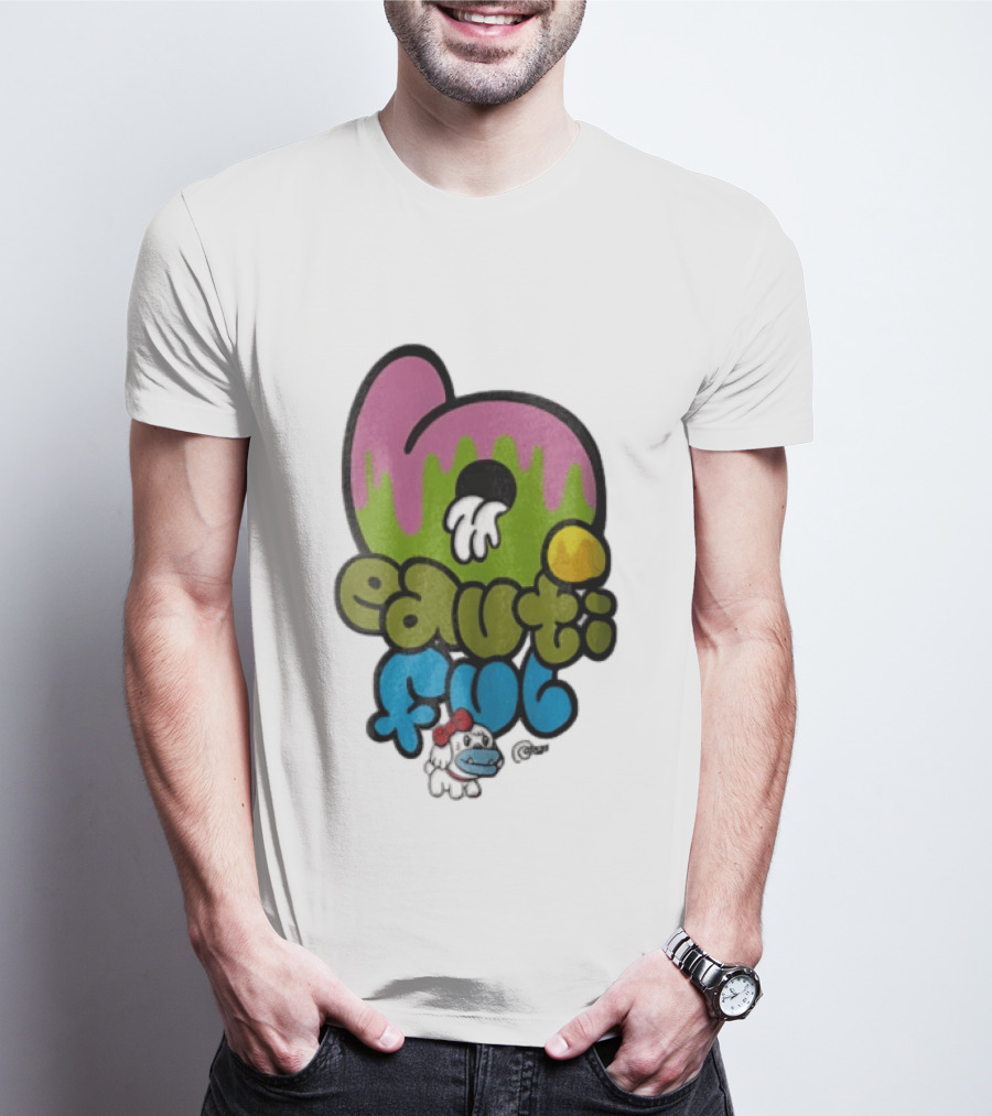 Beautiful Graffiti Lettering Dripping Paint Cartoon Dog With Spray Can T-Shirt