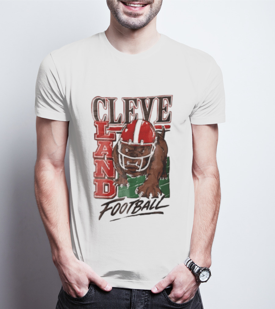 Cleveland Browns Bulldog Football Helmet Mascot Running T-Shirt