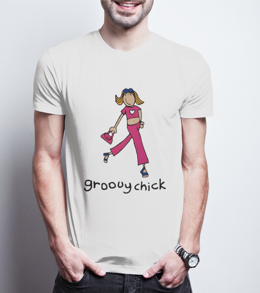 Groovy Chick Cartoon Character With Pink Heart Outfit And Bag T-Shirt