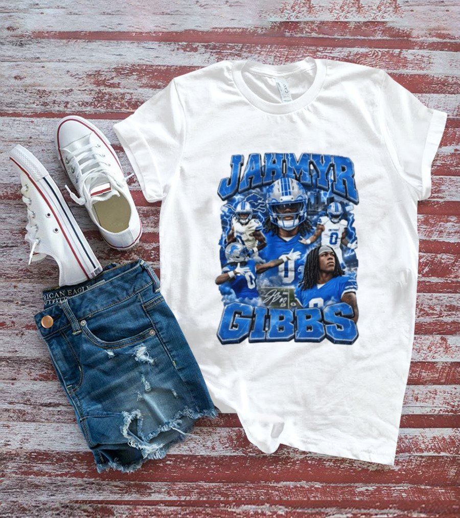 Jahmyr Gibbs Detroit Lions Blue Football T-Shirt