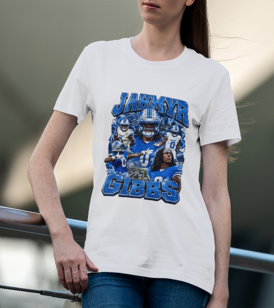 Jahmyr Gibbs Detroit Lions Blue Football T-Shirt