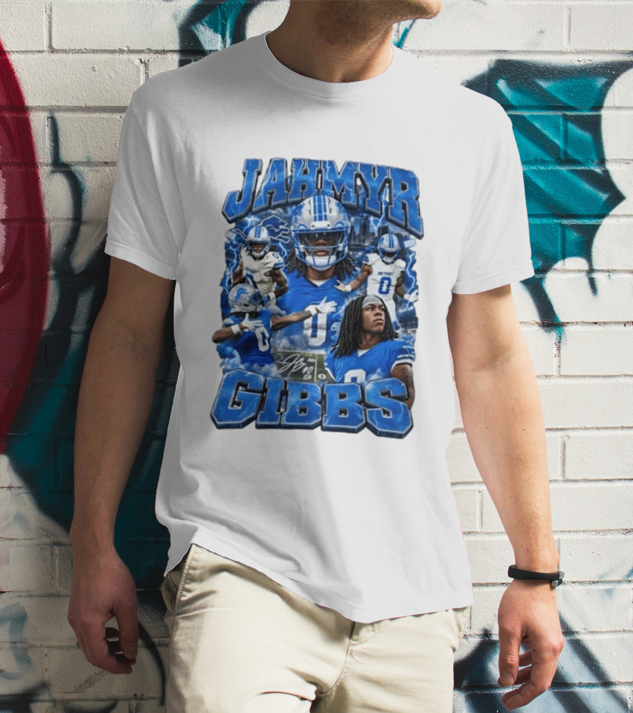 Jahmyr Gibbs Detroit Lions Blue Football T-Shirt