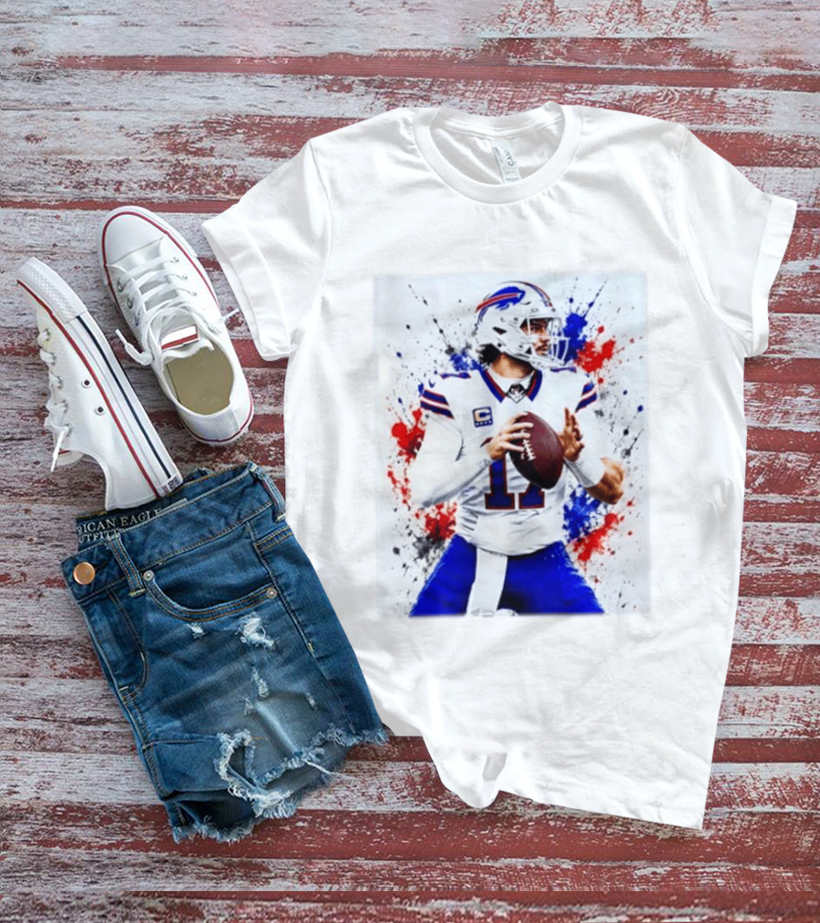 Buffalo Bills Josh Allen Paint Splatter Style Football Quarterback T-Shirt