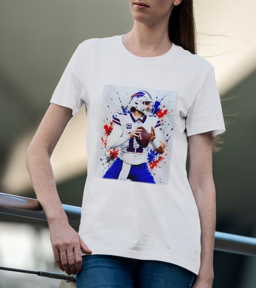 Buffalo Bills Josh Allen Paint Splatter Style Football Quarterback T-Shirt