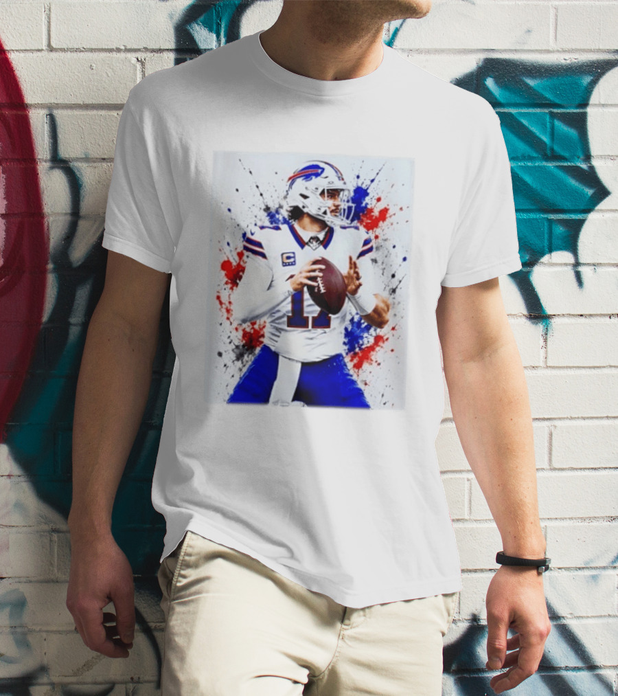 Buffalo Bills Josh Allen Paint Splatter Style Football Quarterback T-Shirt