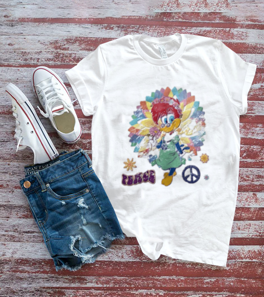 Peace Winnie Woodpecker Flower Crown Rainbow Sign T-Shirt