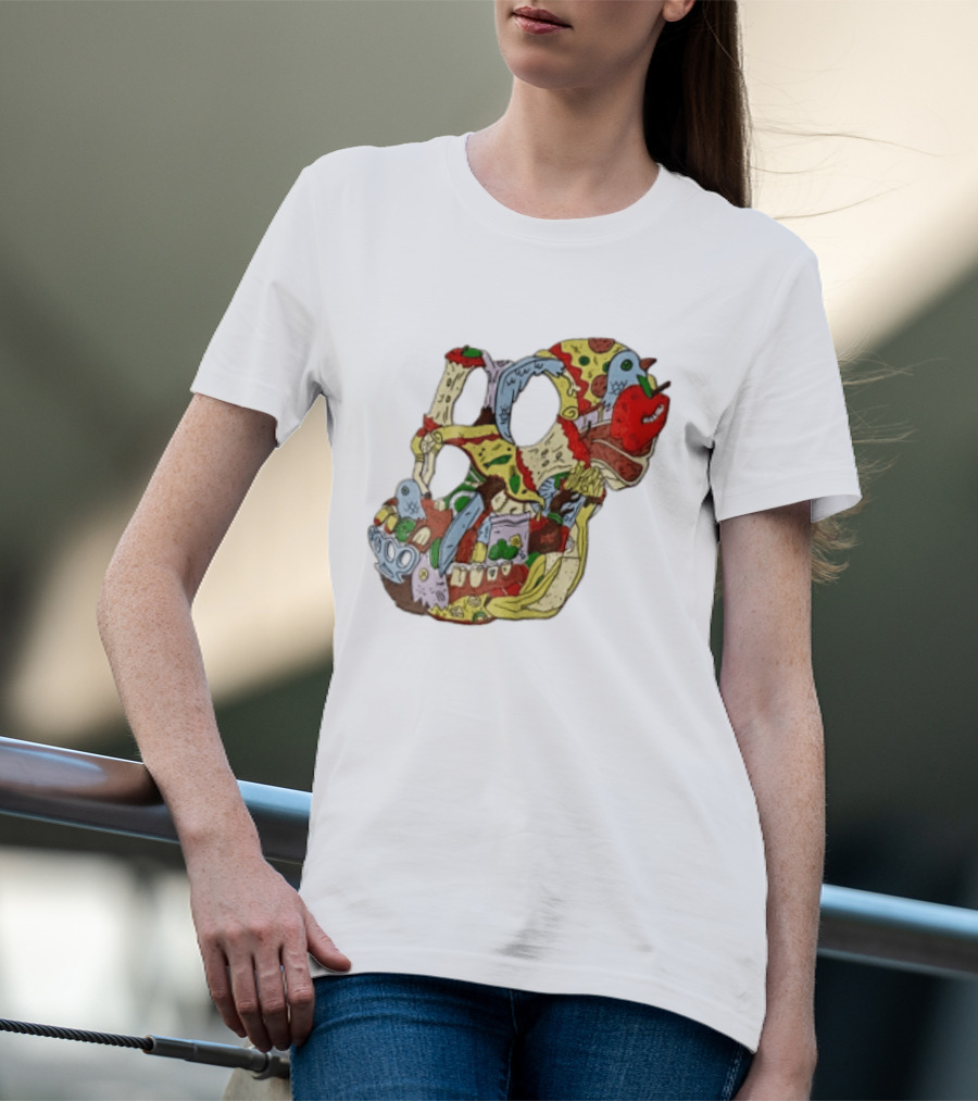 Skull Created From Pizza Burger And Fast Food T-Shirt
