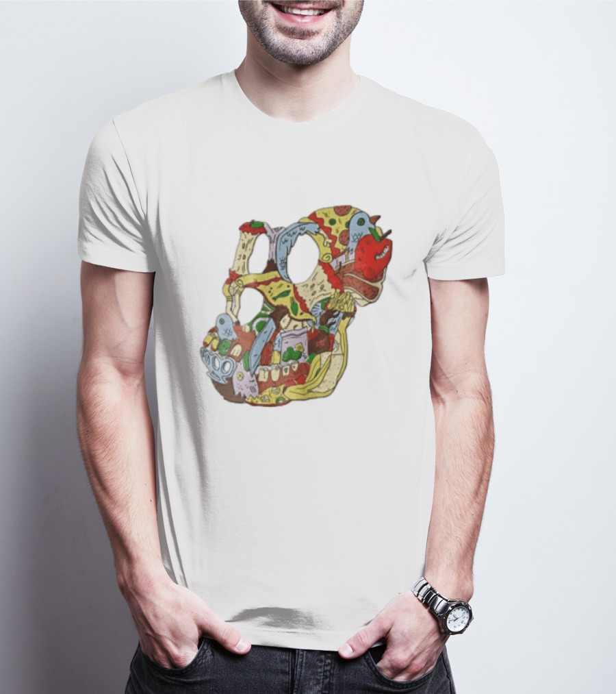 Skull Created From Pizza Burger And Fast Food T-Shirt