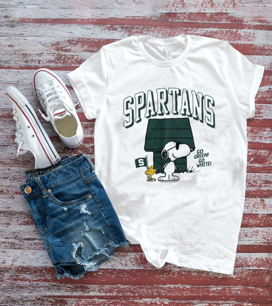 Spartans Snoopy Go Green Go White T-Shirt