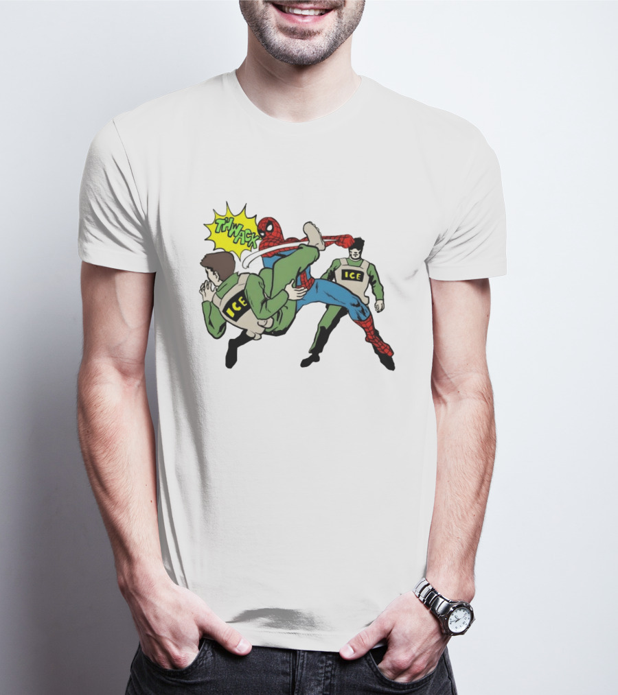 Spider Man Thwack ICE Agents Marvel Super Hero Action Scene T-Shirt
