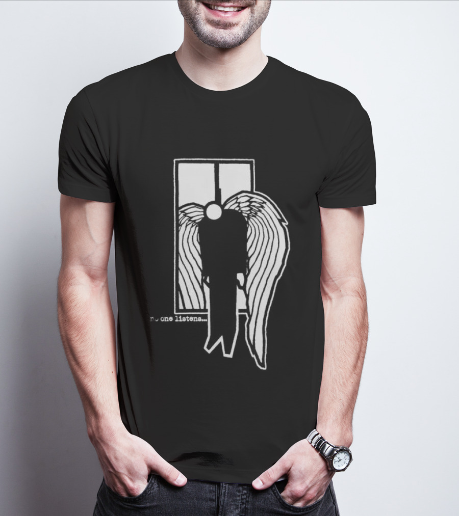 7 Angels 7 Plagues No One Listens Wings Mirror Black T-Shirt
