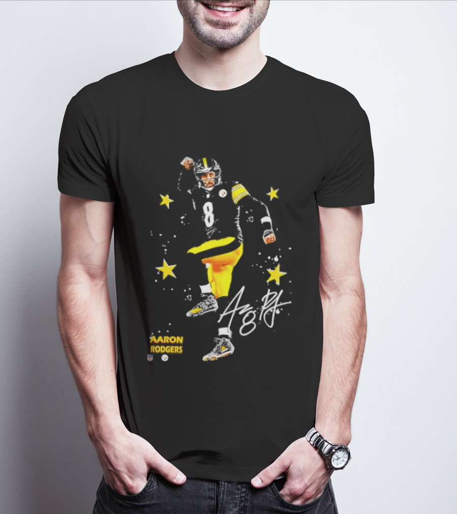 Aaron Rodgers Pittsburgh Steelers King Of The North Yellow Stars Signature T-Shirt