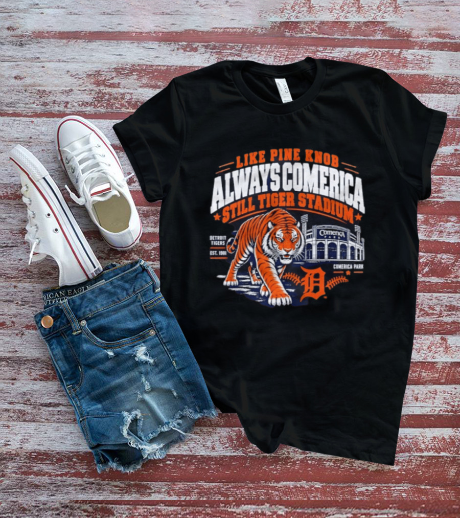 Detroit Tigers 2026 Pine Knob Comerica Tiger Stadium Est 1901 Iconic Baseball Tiger T-Shirt
