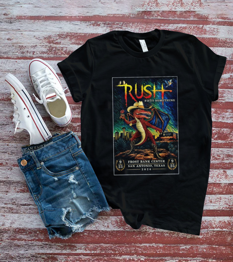 Rush Fifty Something Tour 2026 San Antonio Frost Bank Center Dragon T-Shirt