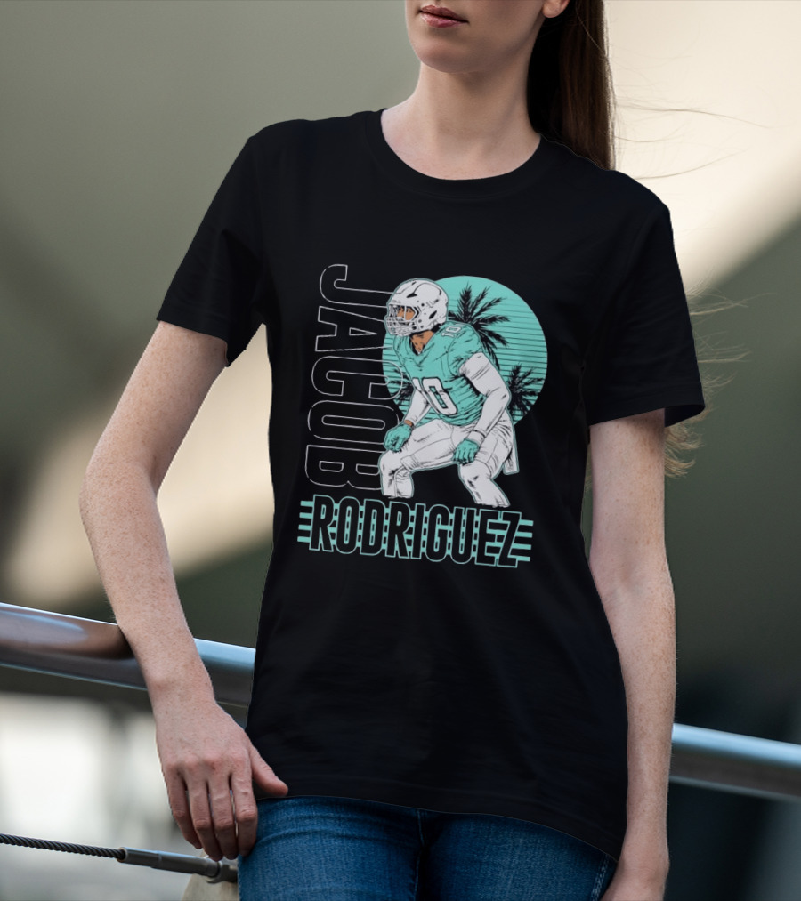 Jacob Rodriguez Miami Dolphins Palm Trees Football Player Tropical Scene T-Shirt