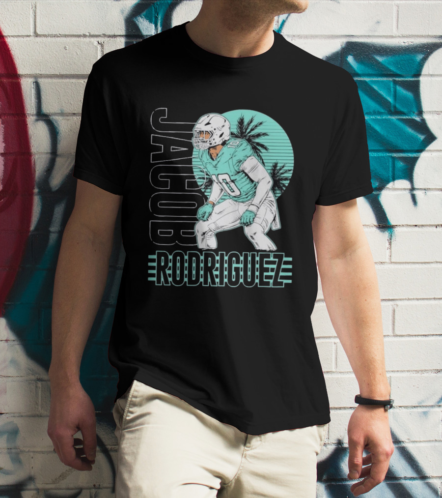 Jacob Rodriguez Miami Dolphins Palm Trees Football Player Tropical Scene T-Shirt