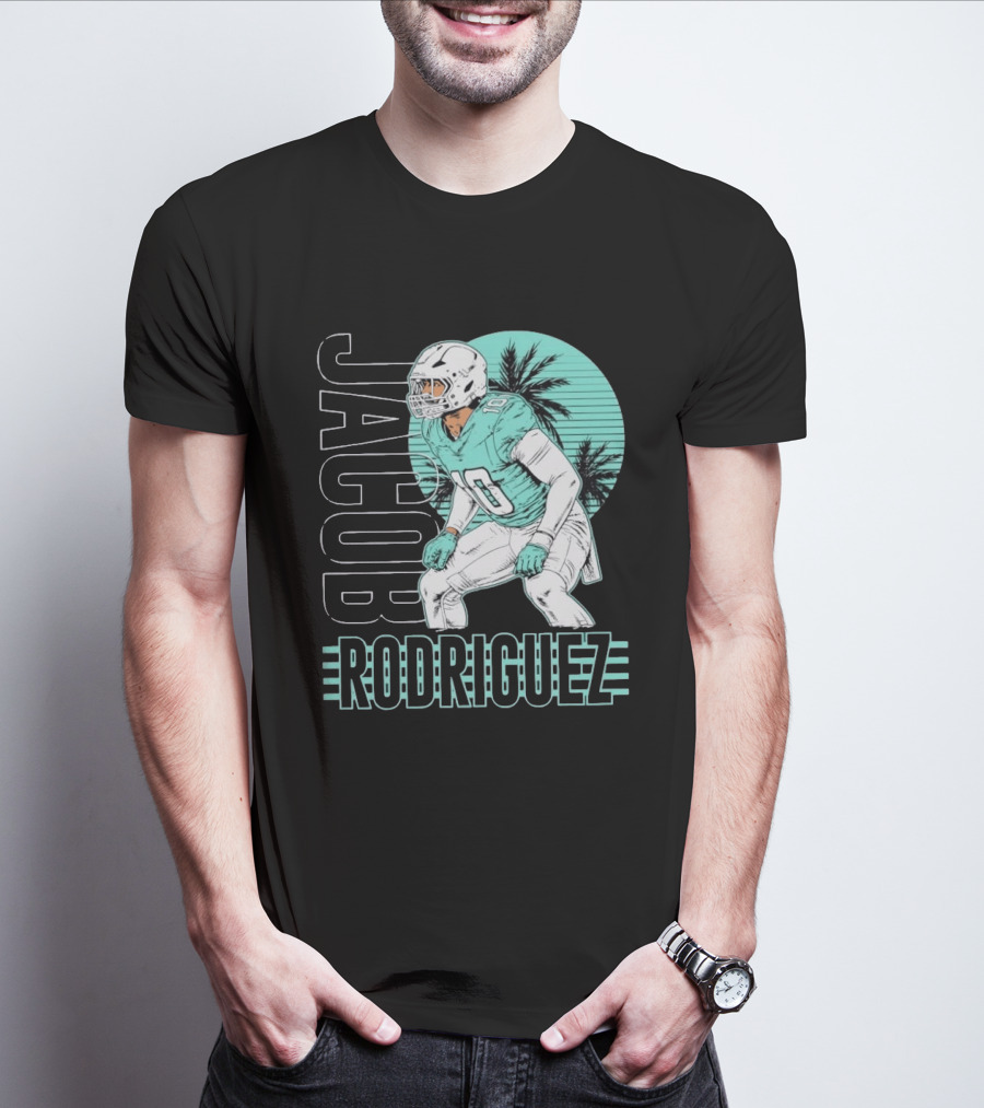 Jacob Rodriguez Miami Dolphins Palm Trees Football Player Tropical Scene T-Shirt