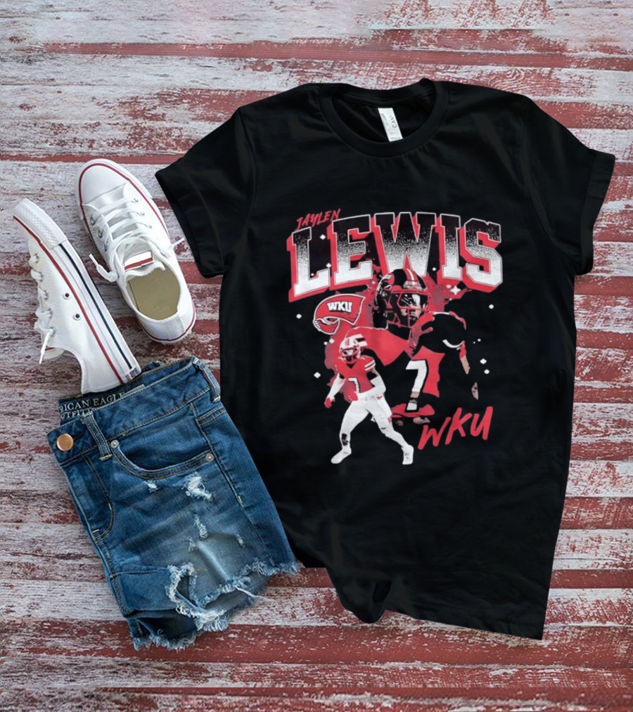 Jaylen Lewis No 7 WKU Football Helmet And Player Action T-Shirt
